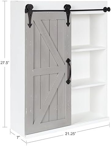 Kate and Laurel Cates Rustic Wall Cabinet; 22 x 28; White and Gray; Farmhouse Wall-Mounted Storage Cabinet