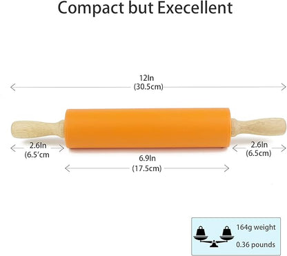 Silicone Rolling Pin for Baking Non-stick Rolling Pin Dough Roller Wooden