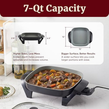 Elite Gourmet 12" Ceralast™ PFAS-Free Ceramic Electric Skillet, 1200W