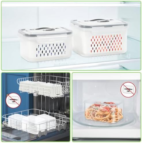 5 Pack Fridge Fruit Storage Containers with Colander, Vent and Handle