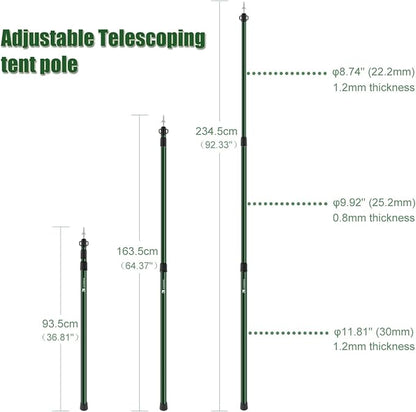 HIKEMAN Tent Poles Camping Poles for Tarp Awning Canopy Porch Sun Sails Tarpaulin Headroom Aluminium Adjustable Telescoping