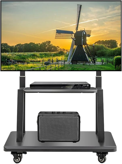 Hellsehen Mobile TV Cart, Rolling TVs Cart on Wheels Height Adjustable