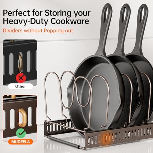 MUDEELA Expandable Pot Pan Lid Organizers inside Cabinet, 12 Divider-Bronze