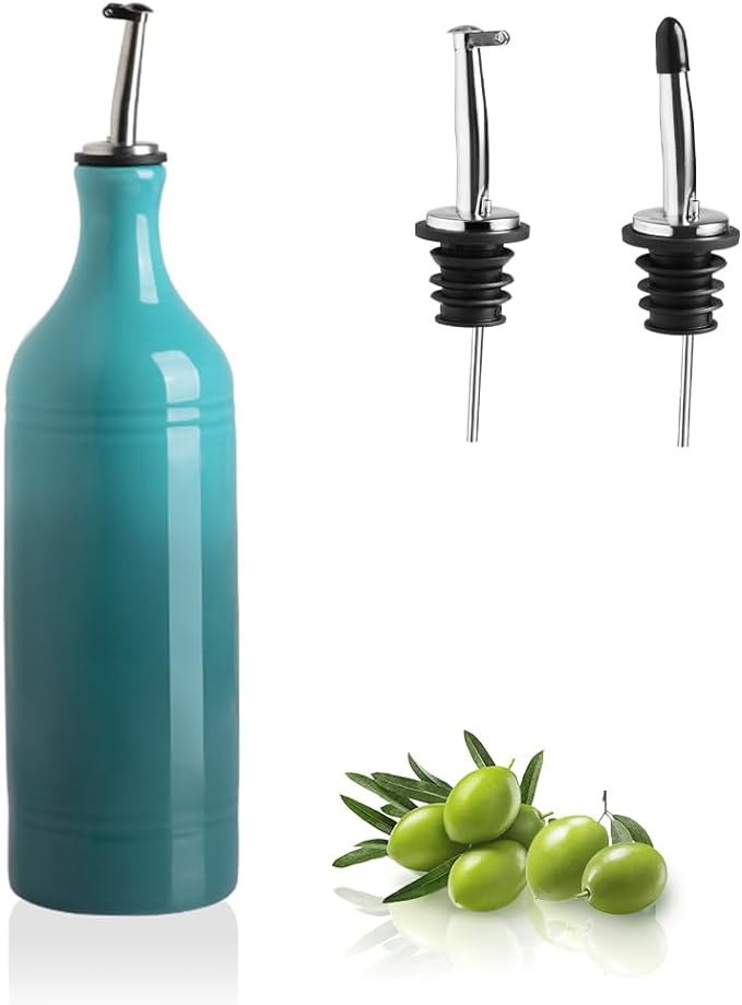 Sweejar Large Ceramic Olive Oil Dispenser Bottle, Opaque Oil Cruet Protects to