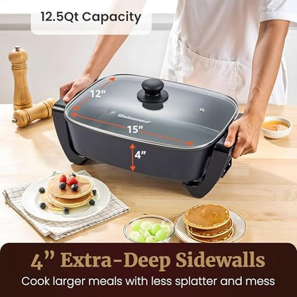 Elite Gourmet 12.5Qt Ceralast™ PFAS-Free Ceramic Electric Skillet, 1500W