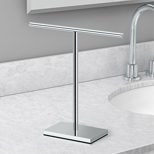 Gatco 1444C, Modern Rectangle Base Freestanding Countertop Towel Holder, Chrome / 10.50"W x 11.13"H T-Shape Style Countertop Hand Towel Holder for Bathroom, Kitchen/ Fingertip Towel Rack