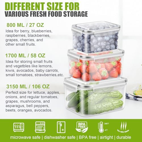 6 Pieces Large Fruit Produce Storage Containers for Fridge Keep Fresh