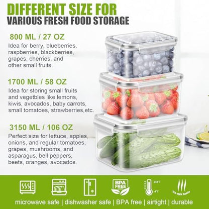 6 Pieces Large Fruit Produce Storage Containers for Fridge Keep Fresh