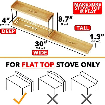 SpaceAid 30" Wide Kitchen Shelf Organizer for Stove, Magnetic Bamboo Spices Shelf for Home Stove Kitchen Storage Organization (Fit for Flat Top Only, 2-Tier)