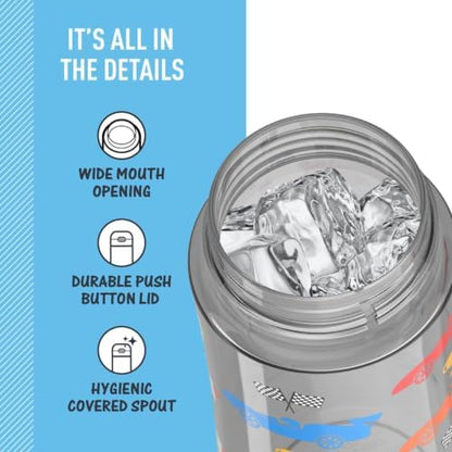 THERMOS FUNTAINER 16oz Plastic Bottle with Spout Lid, Off To The Races