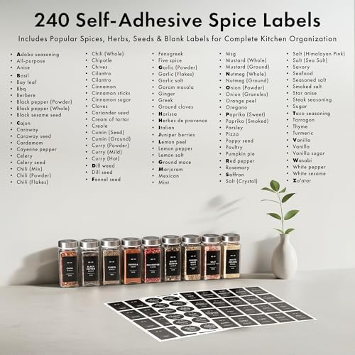 EDELHAUS Glass Spice Jars with Label, 24x Stainless Steel Lids