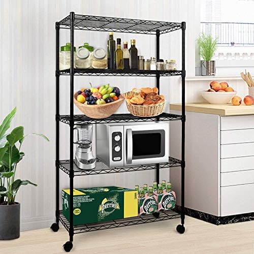 Simple Deluxe Heavy Duty 5-Shelf Storage Shelving Unit, 1250lbs Loading Capacity, 29.92" D x 13.98" W x 61.09" H, Black