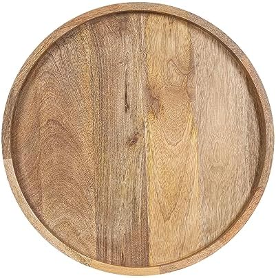 Kate and Laurel Halsey Round Lazy Susan Tray Organizer; 18 Inch Diameter; Natural Brown; Transitional Round Countertop Organizer with Turning Lazy Susan for Kitchen Storage