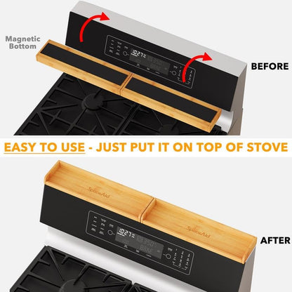 SpaceAid 30" Wide Kitchen Shelf Organizer for Stove, Magnetic Bamboo Spices Shelf for Home Stove Kitchen Storage Organization (Fit for Flat Top Only)