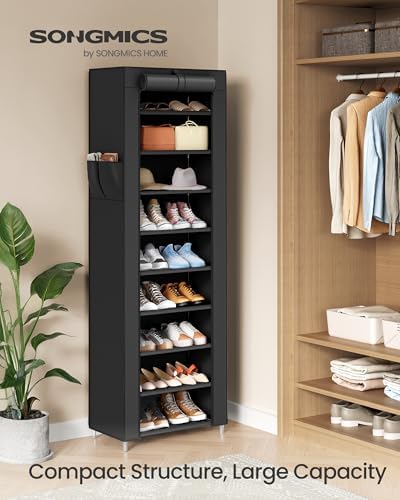 SONGMICS 10-Tier Shoe Rack with Cover, Shoe Storage Cabinet for 20 Pairs