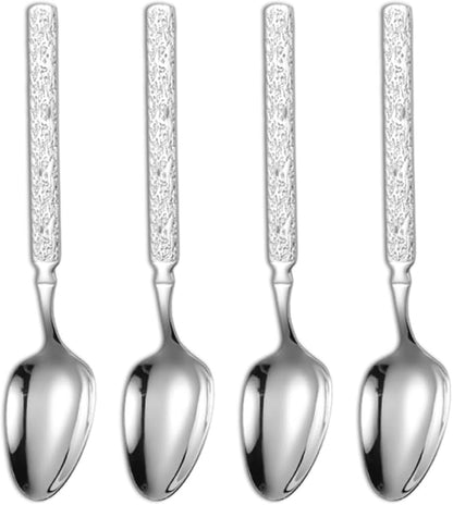 Thickened Stainless Steel Dinner Spoons with Hammered Edge,Serving Spoon Set,Heavy Table Spoons for Dinner, Party Wedding,Set of 4
