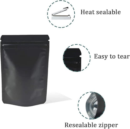 PABCK Stand-Up Resealable Heat Seal Bags 3.55mil Thick Mylar Frosted Black Foil Sealed Bags 50 Pieces 3.35x5.1 inch for Zip Packaging Lock Food Storage Pouch