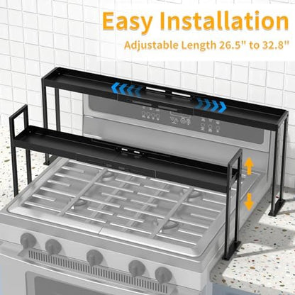 Over the Stove Shelf, Expand 27 to 33 Inch for Curved Stove,Black