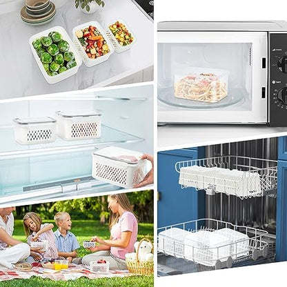 12 Pieces Fruit Storage Containers For Fridge with Removable Colanders
