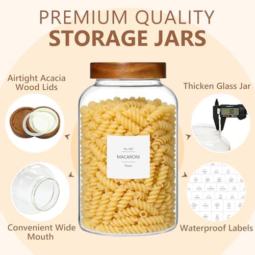 KEYWING 1 Gallon Glass Jars w/Acacia Lids for Flour & Rice Containers 2Pcs