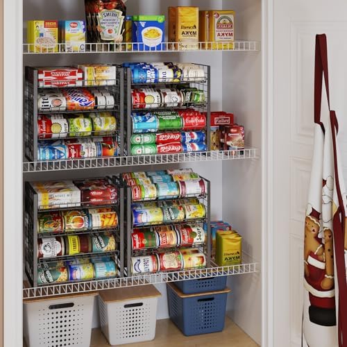 JKsmart 4-Tier Can Rack Organizer for Pantry, Adjustable Can Storage Holder for Various Ounces of Canned food Soda Drinks, Can Dispenser Holds Up to 48 Cans for Cupboard Cabinet