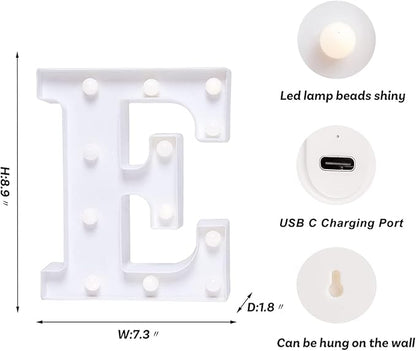 Foaky Rechargeable LED Letter Lights Sign Marquee Light Up Letters Sign for Night Light Wedding/Birthday Party Christmas Lamp Home Bar Decoration (E)