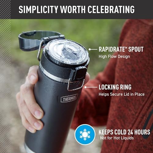 THERMOS ICON SERIES, Stainless Steel Water Bottle with Spout - 24 Ounce, Alpine Green - Vacuum Insulated Water Bottle with Lid