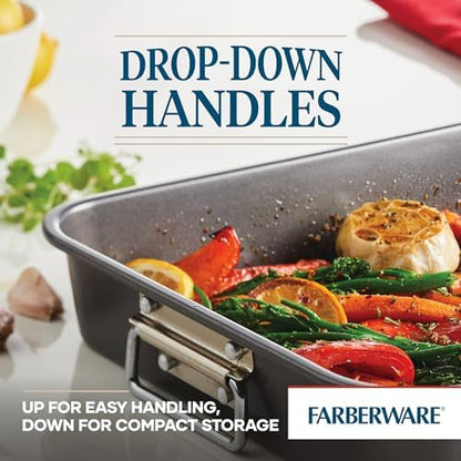 Farberware Bakeware Nonstick Roaster, Roasting Pan with Rack, Gray