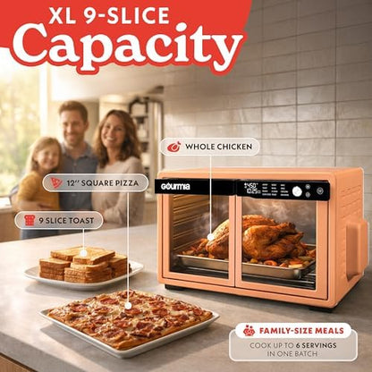 Gourmia Toaster Oven - 9-Slice Capacity, Digital Display, Peach