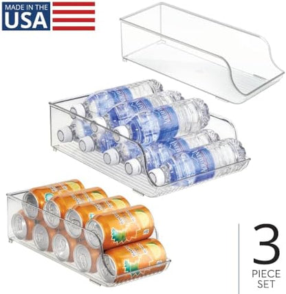 iDesign Water Bottle Organizer and Soda Can Dispenser for Refrigerator or Pantry - Set of 3 - Clear