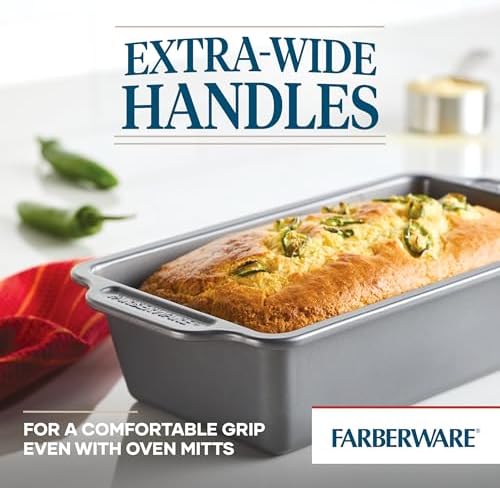 Farberware Steel Nonstick Baking, Includes Cookie, Loaf/Meatloaf, Cake Pan, 4 Piece Non Stick Bakeware Set, Gray