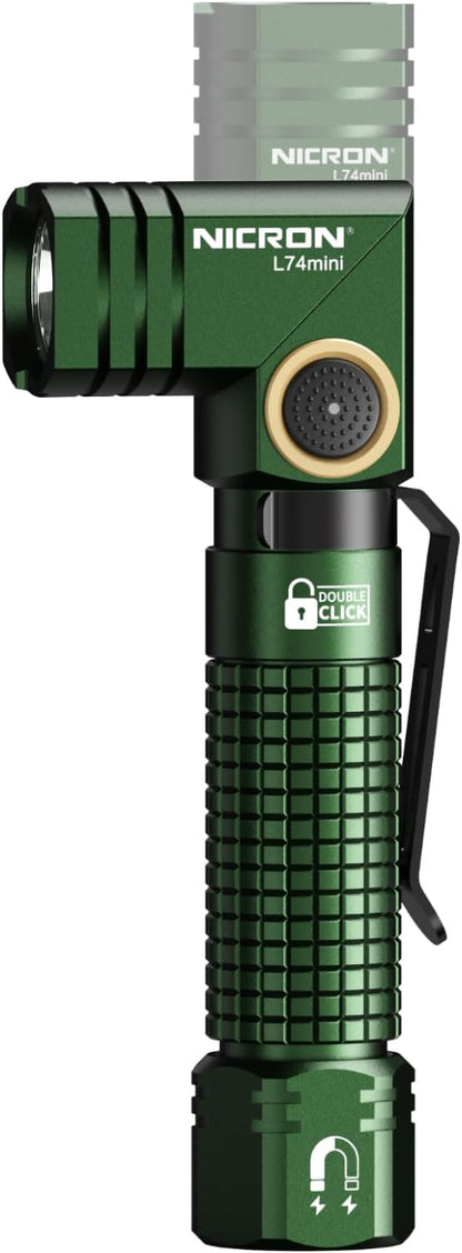 NICRON L74 Mini Flashlight 400 Lumens 90 Degree IP65 Waterproof with Magnet EDC Small Tactical Flashlight Rechargeable Pocket Light 6 Modes Best high lumens for Camping, Outdoor (Green)