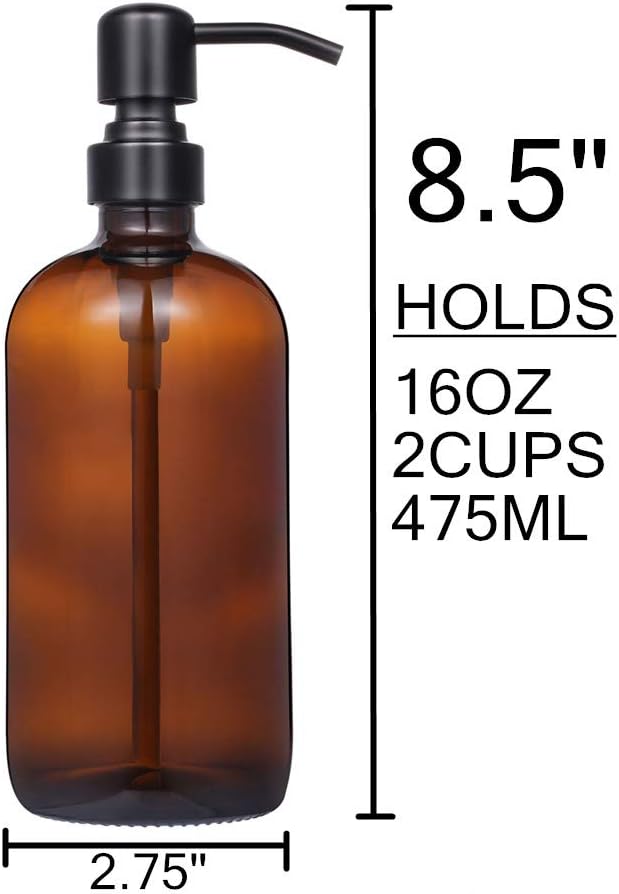 2 Pack Thick Amber Glass Pint Jar Soap Dispenser