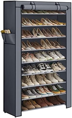 SONGMICS 10-Tier Shoe Rack with Cover, Shoe Storage Cabinet for 40-50 Pairs