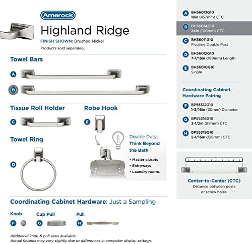 Amerock BH36014G10 | Brushed Nickel Towel Bar | 24 inch (610 mm) Center-to-Center Towel Rack | Highland Ridge | Bathroom Towel Holder | Bathroom Hardware | Bath Accessories