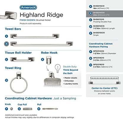 Amerock BH36014G10 | Brushed Nickel Towel Bar | 24 inch (610 mm) Center-to-Center Towel Rack | Highland Ridge | Bathroom Towel Holder | Bathroom Hardware | Bath Accessories