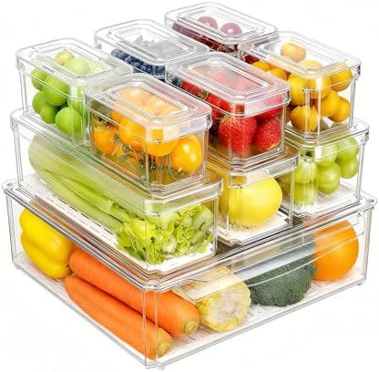 Pure Future 10-Pack Fridge Organizers and Storage Clear Container with Lids