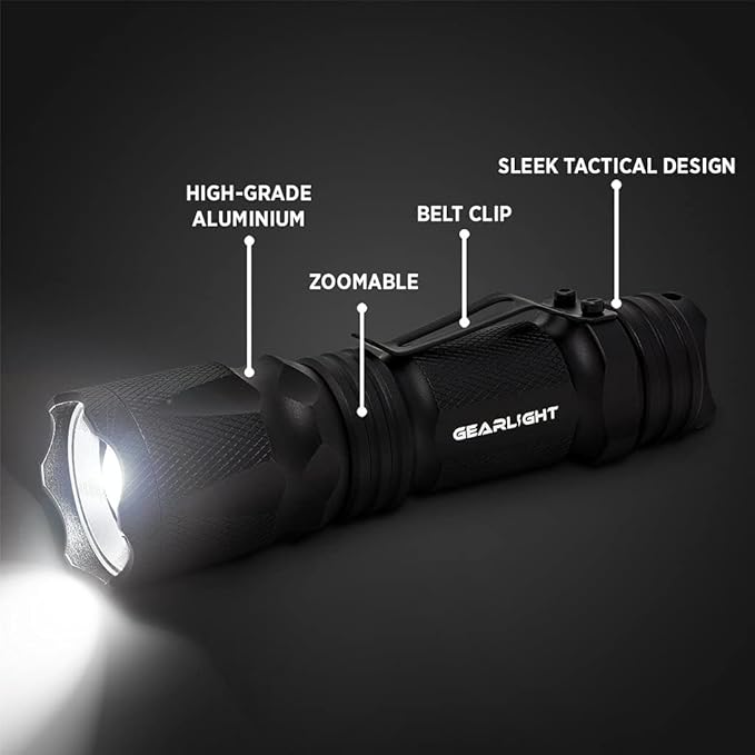 GearLight M3 Mini LED Flashlight - 2 Bright, Small Tactical Flashlights with High Lumens and Pocket Clip for Camping, Outdoor & Emergency Use ï»?- Black