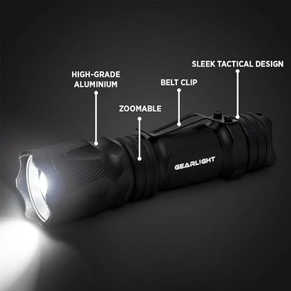 GearLight M3 Mini LED Flashlight - 2 Bright, Small Tactical Flashlights with High Lumens and Pocket Clip for Camping, Outdoor & Emergency Use ï»?- Black