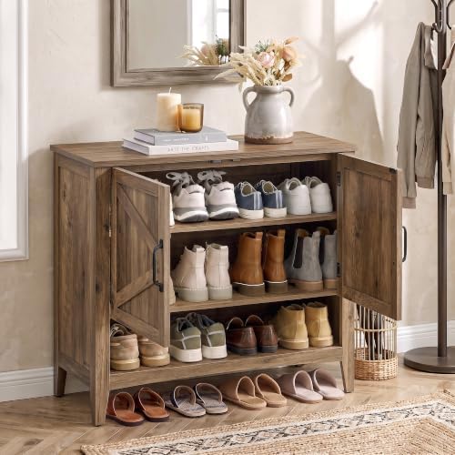 VASAGLE Shoe Storage Cabinet, 3‑Tier with Height‑Adjustable Shelves