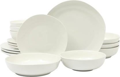 Gibson Home Lindendale 16 Piece Porcelain Ceramic Plates and Bowls Dishes Scratch and Chip Resistant Service for 4 Dinnerware Set - White