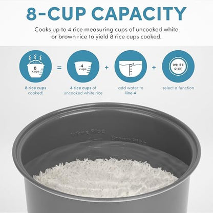AROMA Digital Rice Cooker, 4-Cup (Uncooked) / 8-Cup (Cooked), Steamer, Grain Cooker, Multicooker, 2 Qt, Stainless Steel Exterior, ARC-914SBD