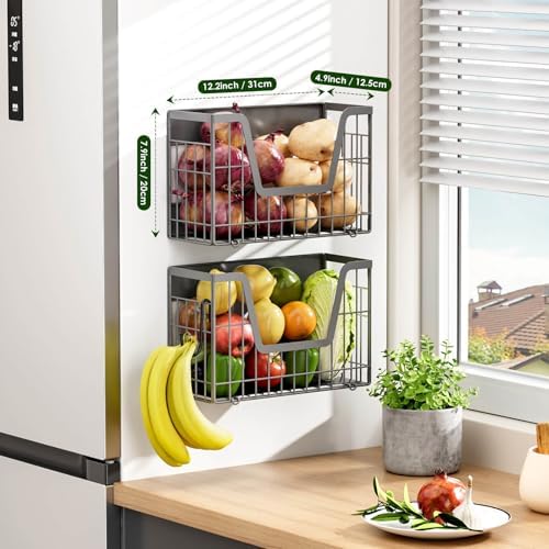Grey Magnetic Shelf for Fridge, 2-Pack Potato and Onion Storage Bin