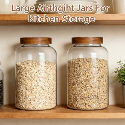 KEYWING 1 Gallon Glass Jars w/Acacia Lids for Flour & Rice Containers 2Pcs