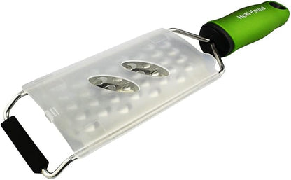 Hoki Found Cheese Grater Shredder Stainless Steel - Kitchen Vegetable & Fruit Grater, Zester, Coarse, Fine & Medium Grating, Green