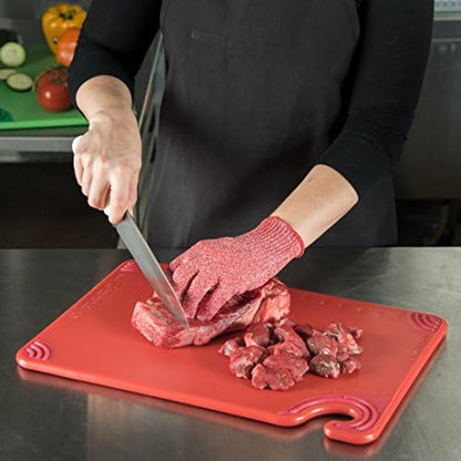 San Jamar Saf-T-Grip Plastic Cutting Board with Safety Hook, 12" x 18" x 0.5", Red