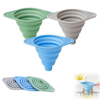 Kitchen Funnel Set 3 Pack, Collapsible Silicone Funnels
