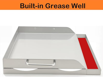 Universal Stainless Steel Griddle Flat Top Plate Grill-Top Griddle Pan with Even Heating Cross Bracing for BBQ Charcoal/Gas Grills, Camping, Tailgating, and Parties (17"*13")