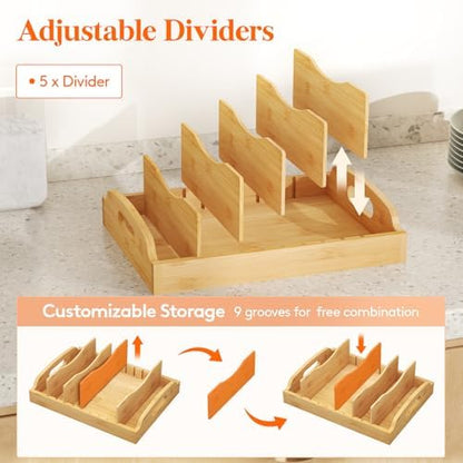 Lifewit Bamboo Lid Organizers for Inside Cabinet with 6 Sections