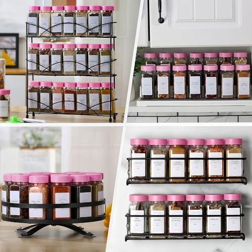 24 Spice Jars with Labels, 4oz Seasoning Jars for Cabinets, Drawers, Racks